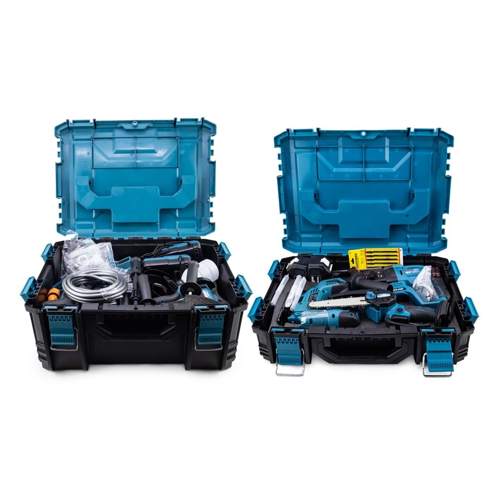 ONÜÇLÜ SET (Led Işık+Ş.Hilti+Ş.Spral+S.Sıkma+13mm Matkap+Ş.Testere+Bağ Makası+Ş.Dekupaj+Lazer Metre+Oto Yıkama+Çok Fonksiyonlu Avuç Taşlama+Turbo Fan+Torklu Vidalama)