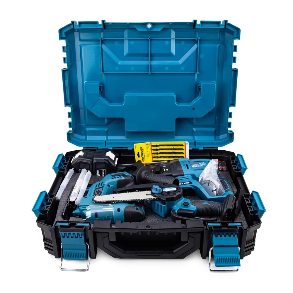 ONÜÇLÜ SET (Led Işık+Ş.Hilti+Ş.Spral+S.Sıkma+13mm Matkap+Ş.Testere+Bağ Makası+Ş.Dekupaj+Lazer Metre+Oto Yıkama+Çok Fonksiyonlu Avuç Taşlama+Turbo Fan+Torklu Vidalama)