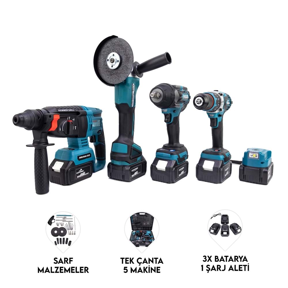 Beşli Set MK800 (Power Bank Led 13mm Ç.MANDREN+S.SIKMA+Ş.SPRAL+Ş.HİLTİ)