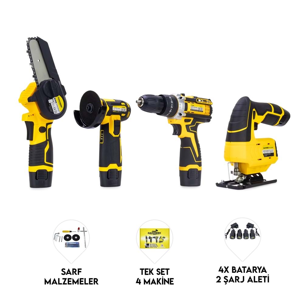 DÖRTLÜ SET DW (Mini testere+ avuç taşlama+akülü vidalama+dekupaj)