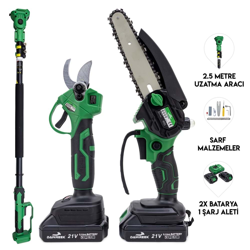 Teleskopik 2.5m + İkili Budama Seti HT21