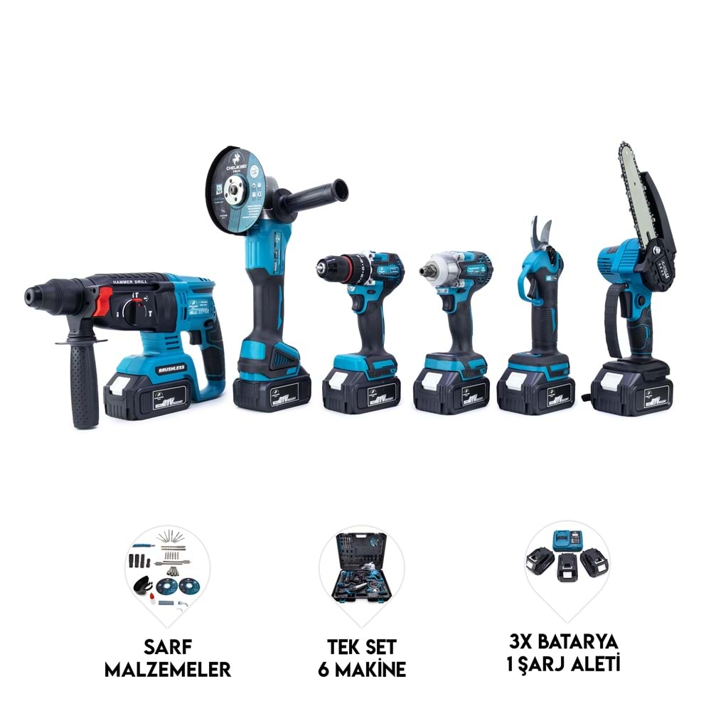 CHELIKBEI ALTILI SET (Budama testeresi +Bağ makası + 13mm Ç.MANDREN+S.SIKMA+Ş.SPRAL+Ş.HİLTİ)