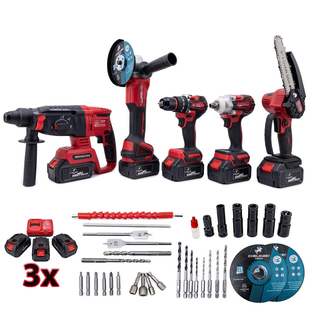 CHELİKBEI Beşli Set MW350R (10mm Ç.Mandren+S.Sıkma+Ş.Spral+Ş.Hilti+Budama)