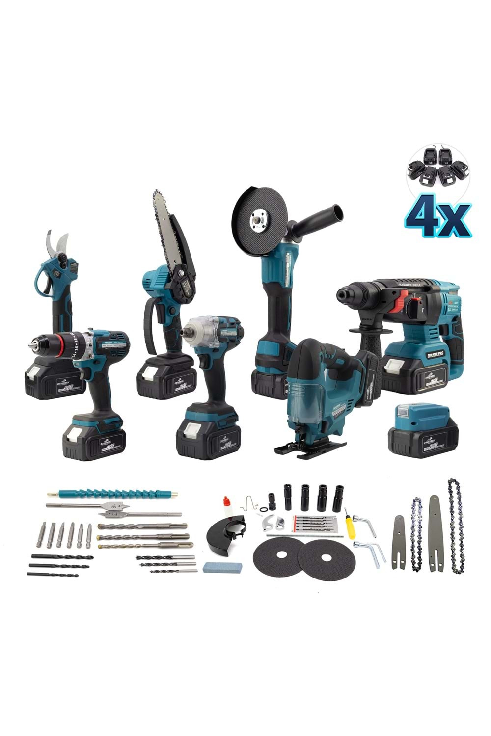 Sekizli Set DBML (LED Aydınlatma+ Ş.Hilti+Ş.spral+S.Sıkma+13mm Ç.Mandren+Ş.Dekupaj+Budama Testeresi+Bağ Makas)