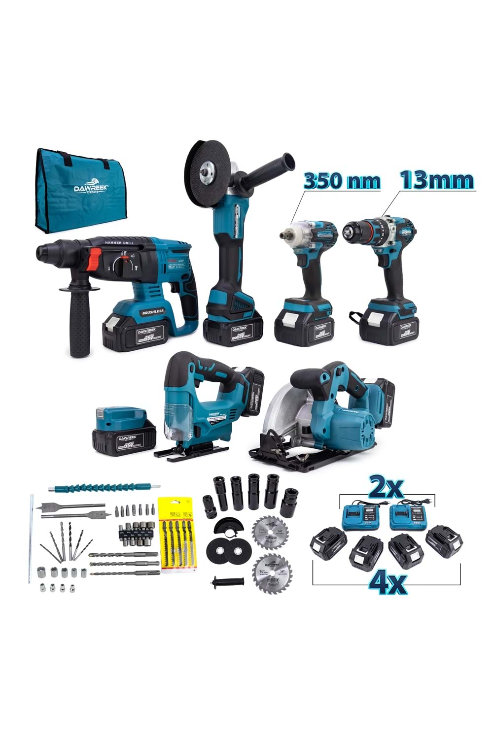 Yedili Set MK350 (Powerbank&Led+ Ş.Hilti+Ş.spral+S.Sıkma+13mm Ç.Mandren+Ş.Dekupaj+Sunta Kesme)