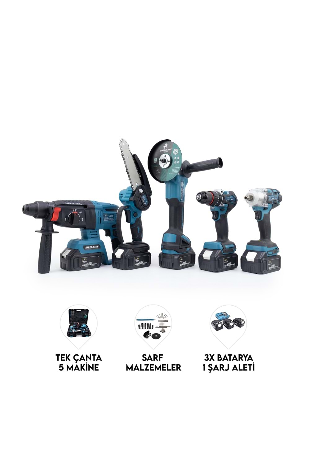 CHELİKBEİ Beşli Set MK350 (Budama Testeresi 10mm Ç.Mandren+S.Sıkma+Ş.Spral+Ş.Hilti)