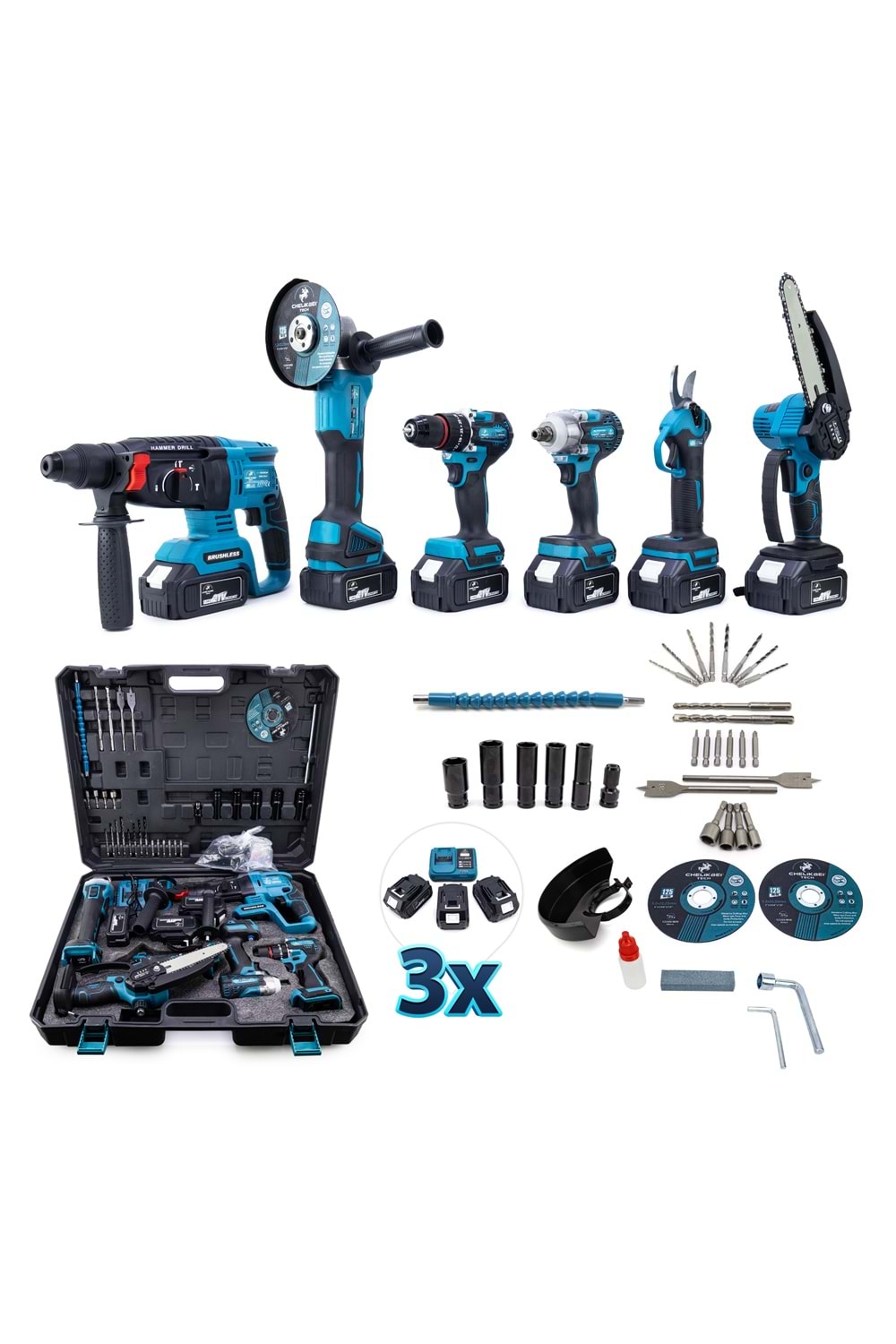 CHELIKBEI Altılı Set (Budama testeresi +Bağ makası + 13mm Ç.Mandren+S.Sıkma+Ş.Spral+Ş.Hilti)