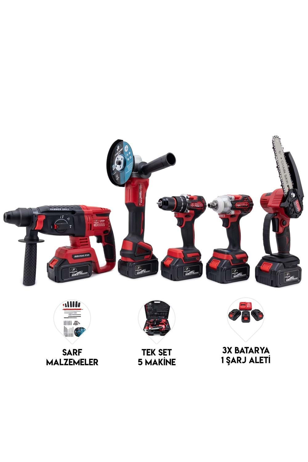 CHELİKBEI Beşli Set MW350 (10mm Ç.Mandren+S.Sıkma+Ş.Spral+Ş.Hilti+Budama)