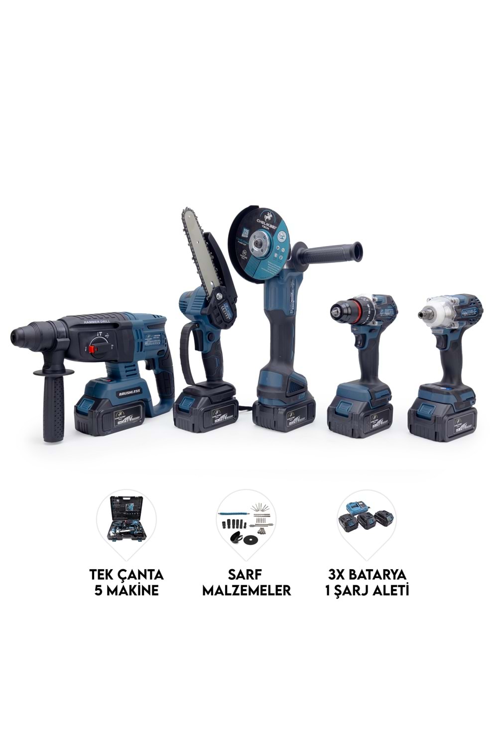 CHELİKBEI Beşli Set BS350 (10mm Ç.Mandren+S.Sıkma+Ş.Spral+Ş.Hilti+Budama)