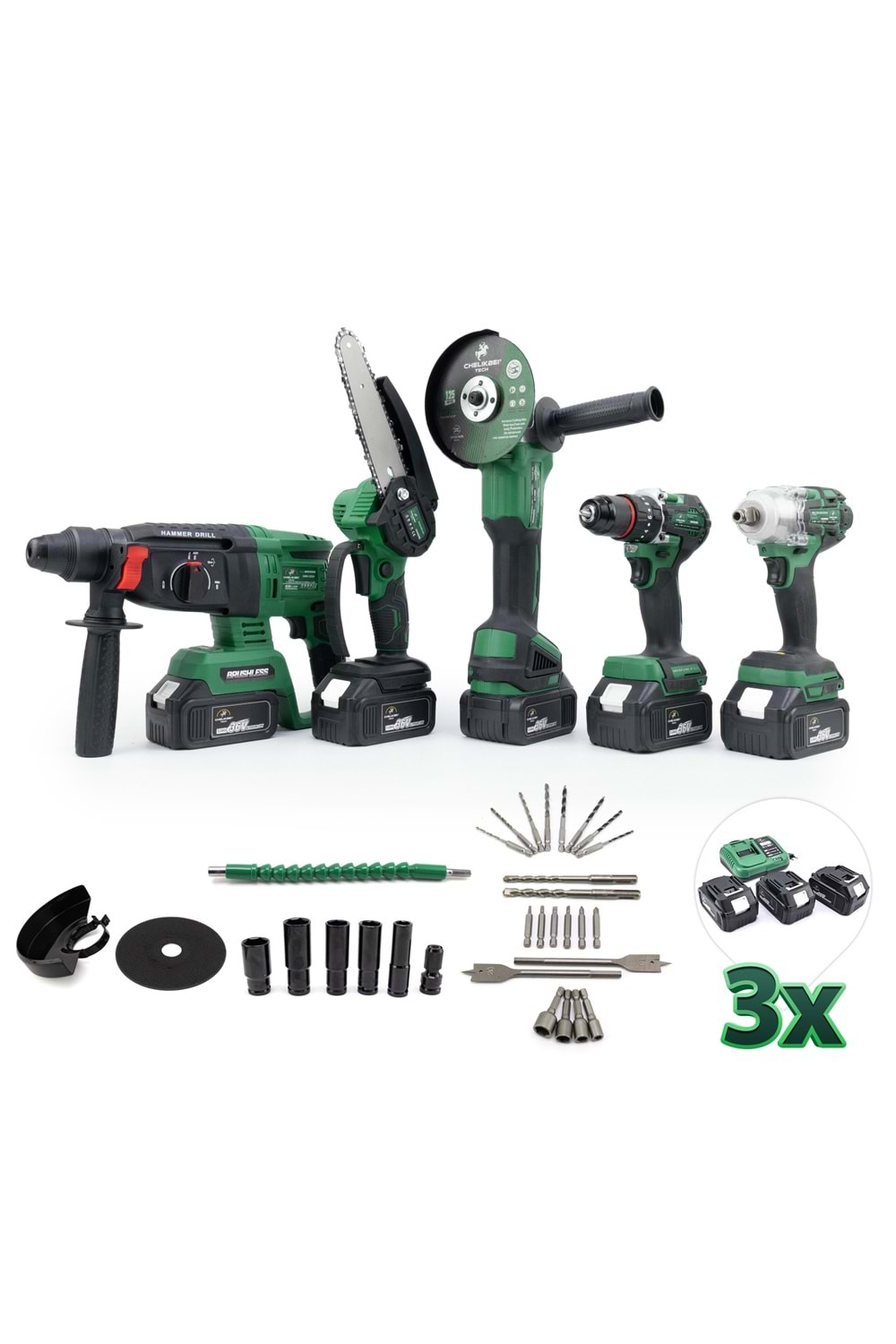 CHELİKBEİ Beşli Set HT350 (Budama Testeresi 10mm Ç.Mandren+S.Sıkma+Ş.Spral+Ş.Hilti)