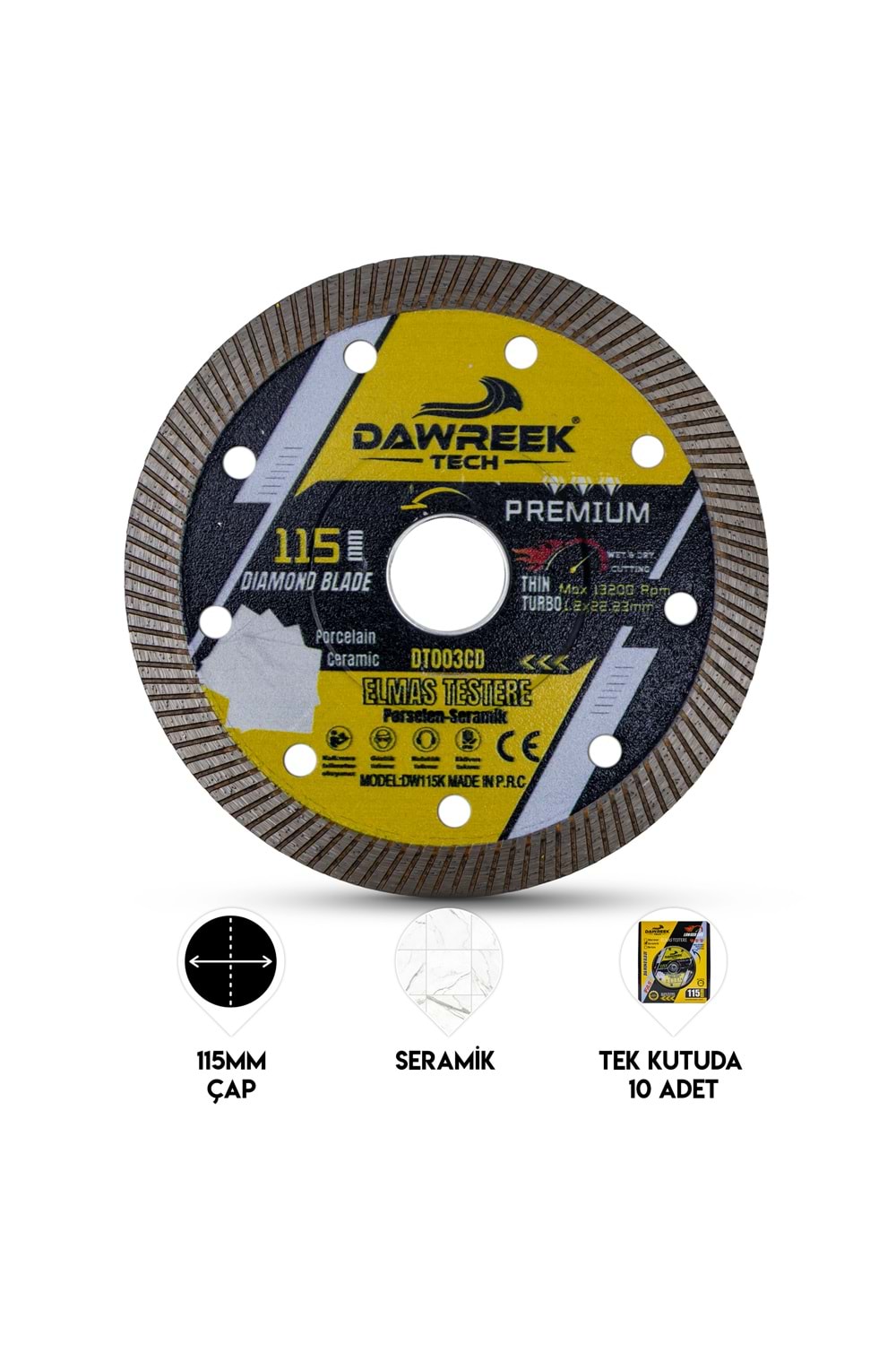 115mm Premium İnce Turbo Pro Elmas Testere (Porselen-Seramik)
