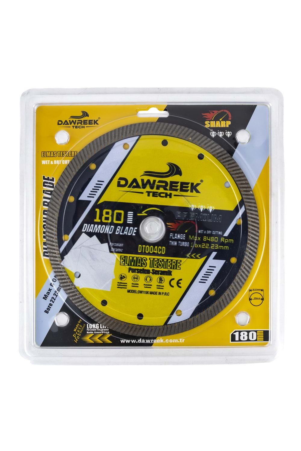 180mm Premium İnce Turbo Pro Elmas Testere (Porselen-Seramik)