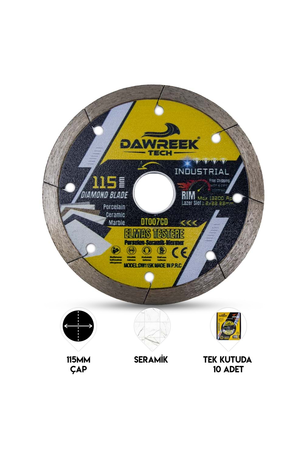 115mm Endüstriyel İnce Segmentli Turbo Elmas Testere (Porselen-Seramik-Mermer)