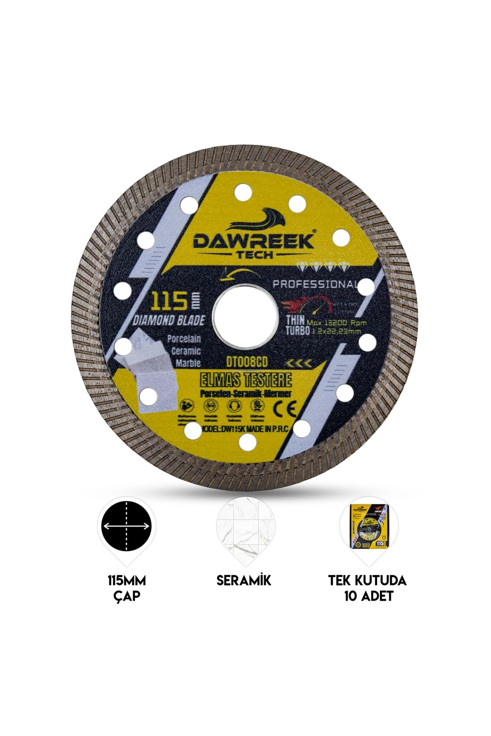 115mm Profesyonel İnce Turbo Elmas Testere (Porselen-Seramik-Mermer)