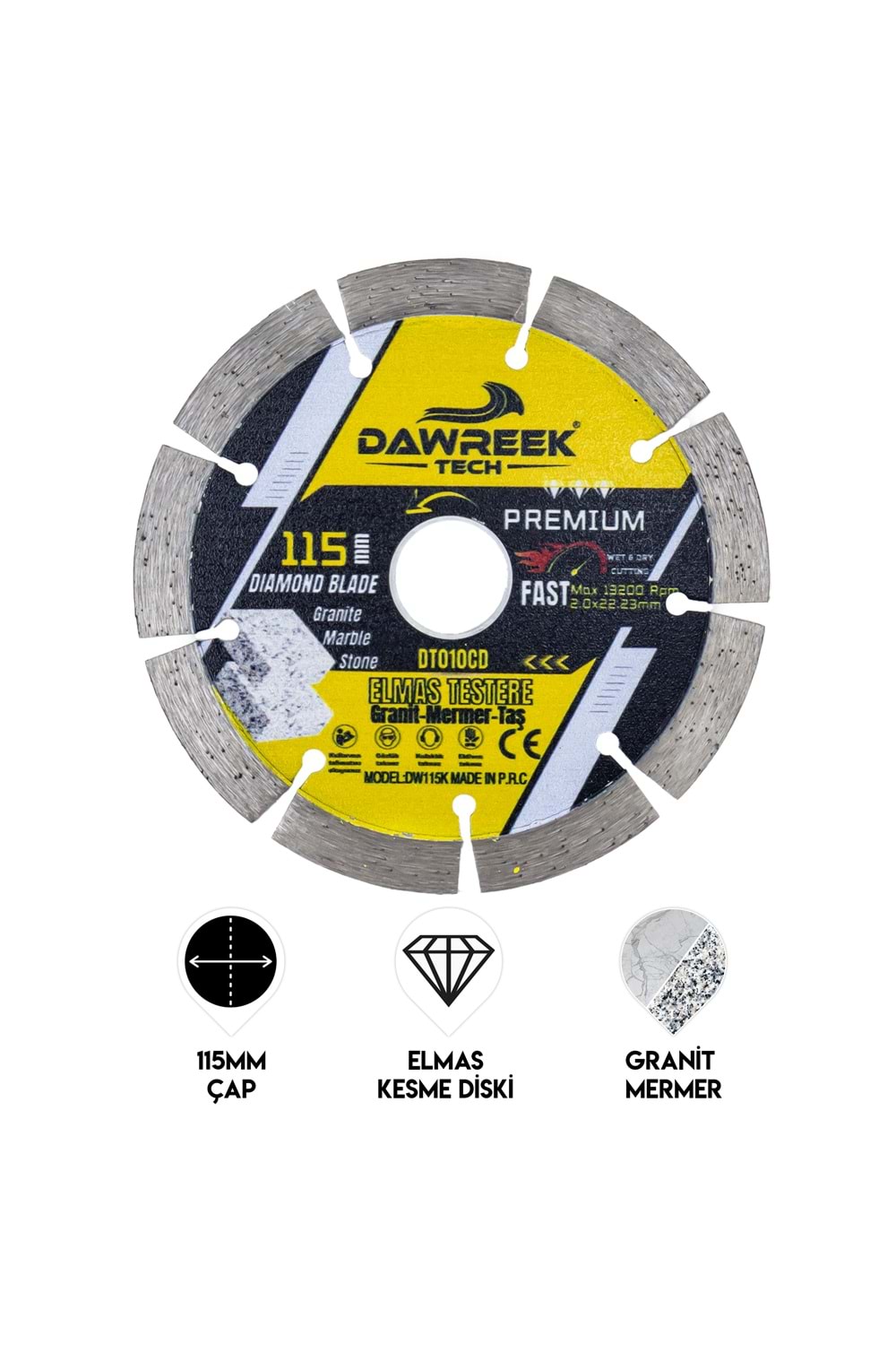115mm Premium Segmentli Turbo Elmas Testere (Granit-Mermer-Taş)