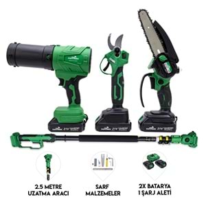 Dörtlü Budama Seti HT (Teleskopik 2.5m+Ağaç Budama+Bağ Makası+Turbo Fan)