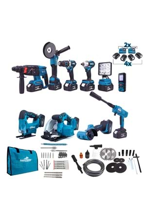 Onlu Set (Led Işık + Kırıcı Delici Matkap+avuç taşlama+Somun Sıkma+Vidalama+Sunta Kesme+Dekupaj+Lazer Metre+Oto Yıkama+Çok Fonksiyonlu Avuç Taşlama)