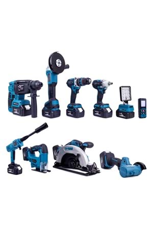 Onlu Set (Led Işık + Kırıcı Delici Matkap+avuç taşlama+Somun Sıkma+Vidalama+Sunta Kesme+Dekupaj+Lazer Metre+Oto Yıkama+Çok Fonksiyonlu Avuç Taşlama)
