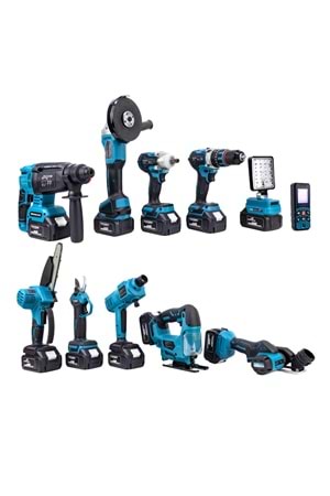 Onbirli Set (Led Işık+Ş.Hilti+Ş.Spral+S.Sıkma+13mm Matkap+Ş.Testere+Bağ Makası+Ş.Dekupaj+Lazer Metre+Oto Yıkama+Çok Fonksiyonlu Avuç Taşlama)
