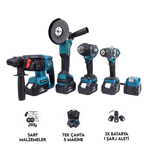 Beşli Set MK800 (Power Bank Led 13mm Ç.MANDREN+S.SIKMA+Ş.SPRAL+Ş.HİLTİ)