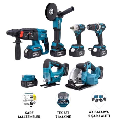 YEDİLİ SET MK350 (POWERBANK&LED+ Ş.Hilti+Ş.spral+S.Sıkma+13mm Ç.Mandren+Ş.Dekupaj+Sunta Kesme)