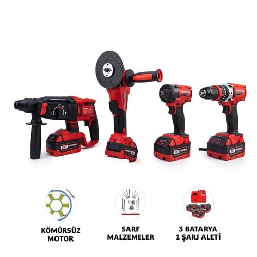 DÖRTLÜ SET MW350R (13mm Ç.Mandren+S.Sıkma+Ş.Spral+Ş.Hilti)