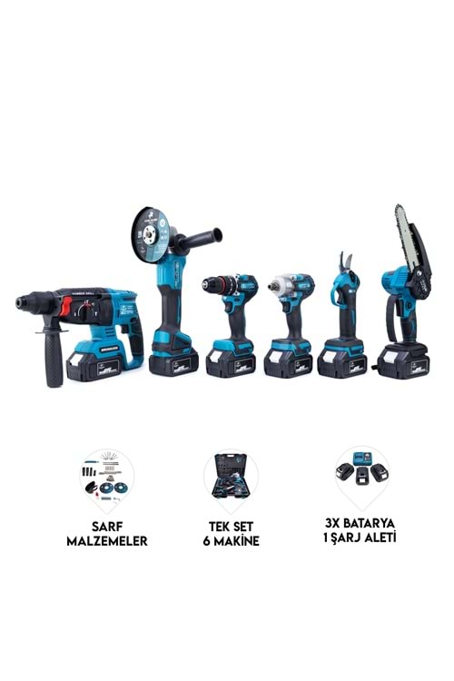 CHELIKBEI Altılı Set (Budama testeresi +Bağ makası + 13mm Ç.Mandren+S.Sıkma+Ş.Spral+Ş.Hilti)