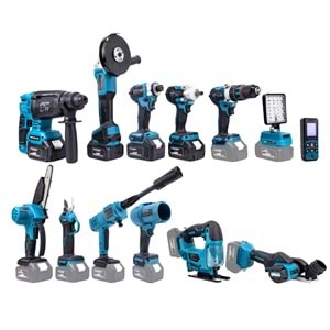 ONÜÇLÜ SET (Led Işık+Ş.Hilti+Ş.Spral+S.Sıkma+13mm Matkap+Ş.Testere+Bağ Makası+Ş.Dekupaj+Lazer Metre+Oto Yıkama+Çok Fonksiyonlu Avuç Taşlama+Turbo Fan+Torklu Vidalama)