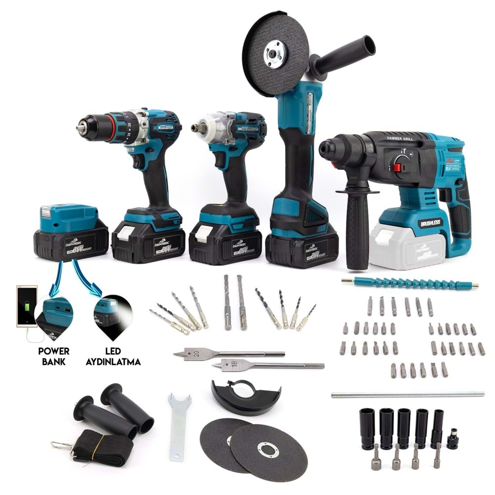 Beşli Set MK350 (Power Bank Led 13mm Ç.Mandren+S.Sıkma+Ş.Spral+Ş.Hilti)