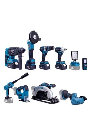 Onlu Set (Led Işık + Kırıcı Delici Matkap+avuç taşlama+Somun Sıkma+Vidalama+Sunta Kesme+Dekupaj+Lazer Metre+Oto Yıkama+Çok Fonksiyonlu Avuç Taşlama)