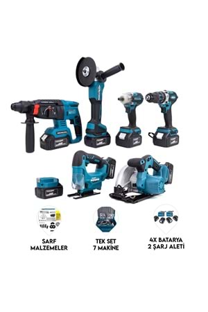 Yedili Set MK350 (Powerbank&Led+ Ş.Hilti+Ş.spral+S.Sıkma+13mm Ç.Mandren+Ş.Dekupaj+Sunta Kesme)