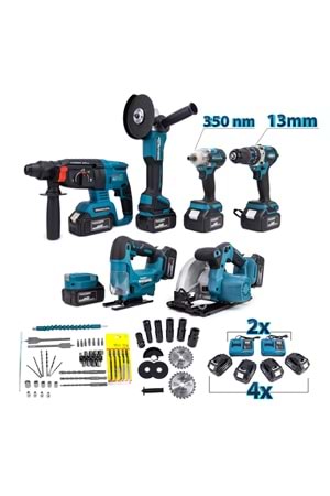 Yedili Set MK350 (Powerbank&Led+ Ş.Hilti+Ş.spral+S.Sıkma+13mm Ç.Mandren+Ş.Dekupaj+Sunta Kesme)