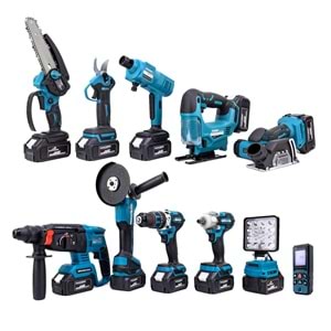Onbirli Set (Led Işık+Ş.Hilti+Ş.Spral+S.Sıkma+13mm Matkap+Ş.Testere+Bağ Makası+Ş.Dekupaj+Lazer Metre+Oto Yıkama+Çok Fonksiyonlu Avuç Taşlama)