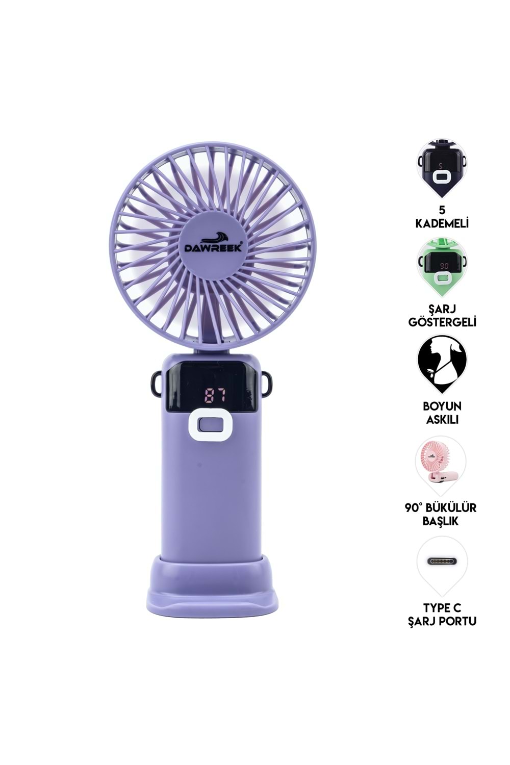 Led Göstergeli El Fanı MAVİ (MOR)