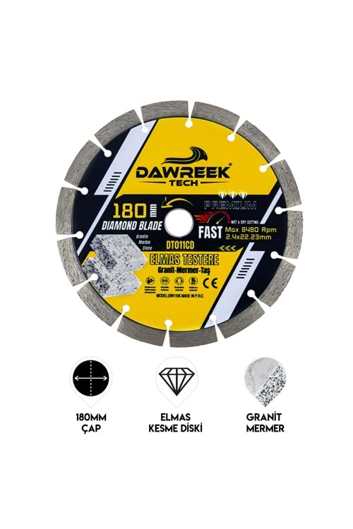 180mm Premium Segmentli Turbo Elmas Testere (Granit-Mermer-Taş)