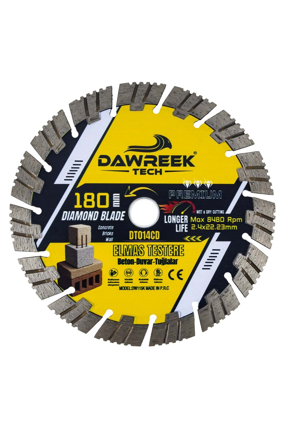 180mm Premium Segmentli Elmas Testere (Beton-Duvar-Tuğla)
