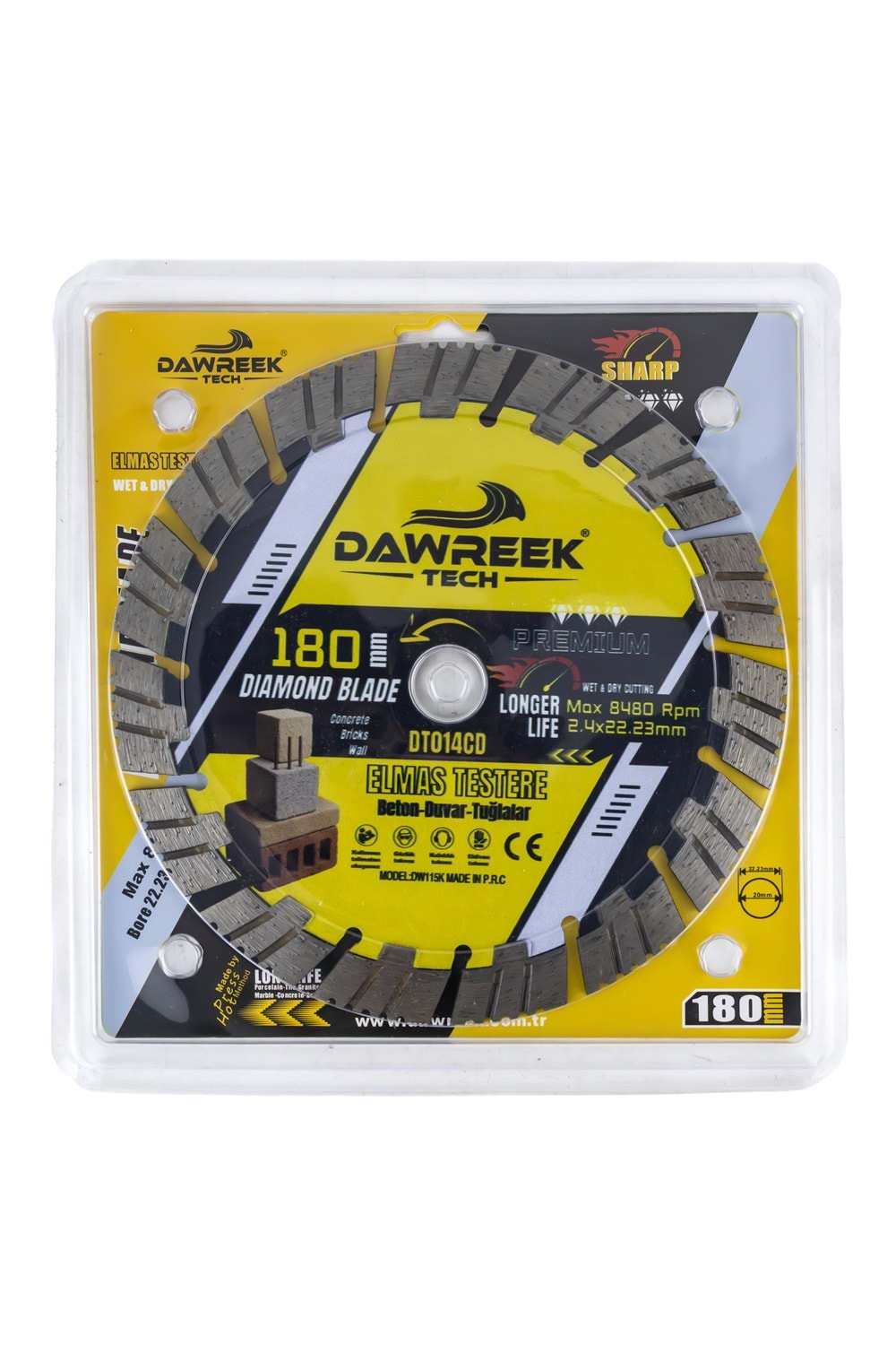 180mm Premium Segmentli Elmas Testere (Beton-Duvar-Tuğla)